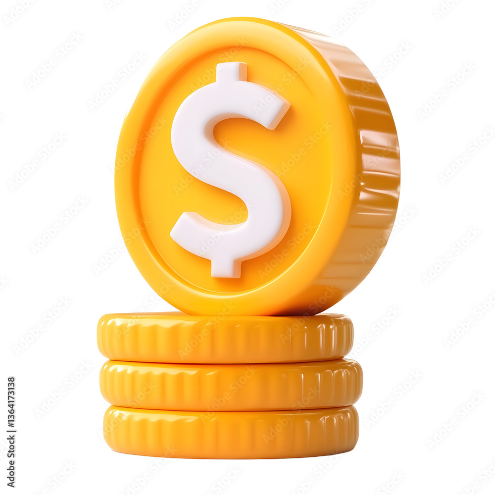 Aufkleber a stack of shiny golden coins with a prominent white dollar symbol on the top coin representing weal