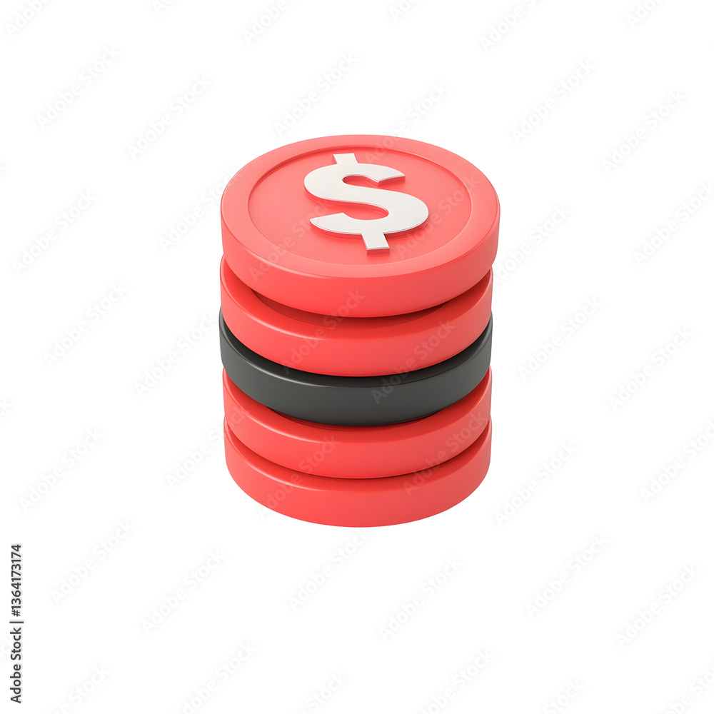 Aufkleber a stack of red coins with a prominent dollar symbol in the center representing financial wealth and 