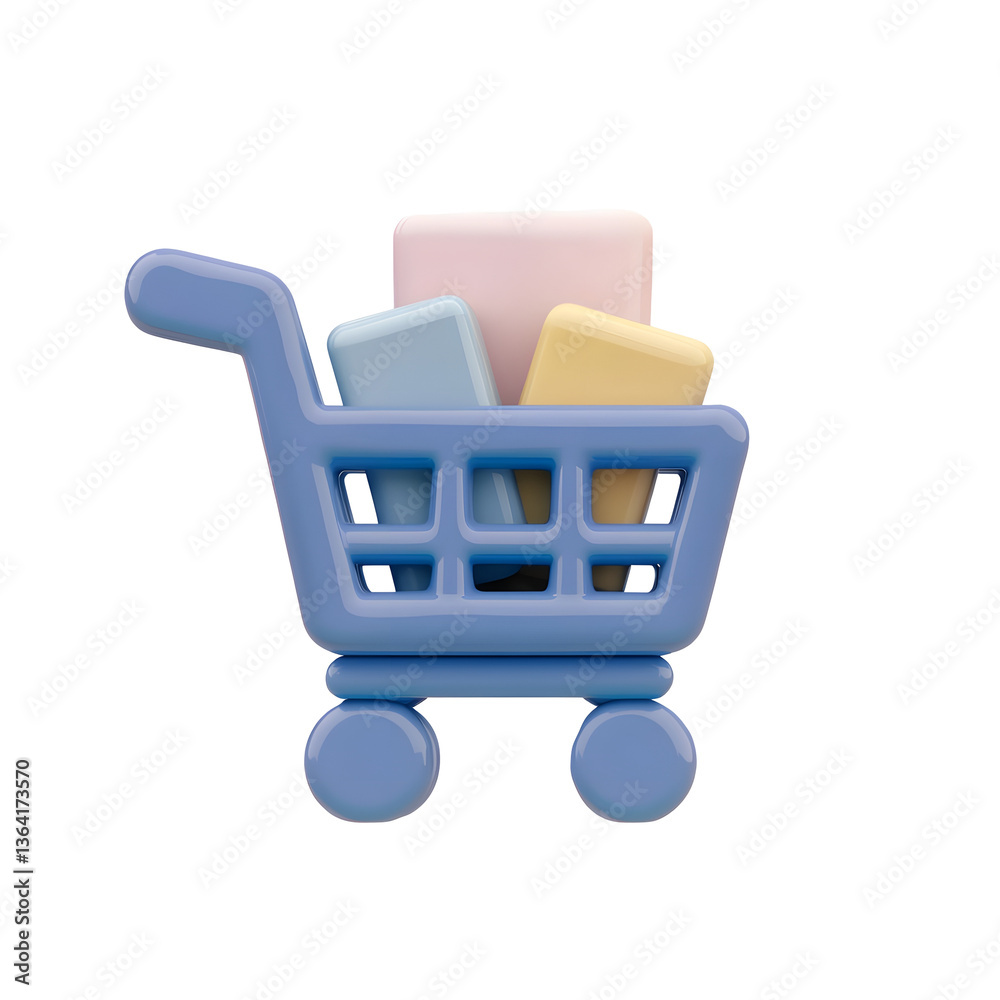Poster minimalist line art icon depicting a shopping cart filled with items designed for clean and modern e