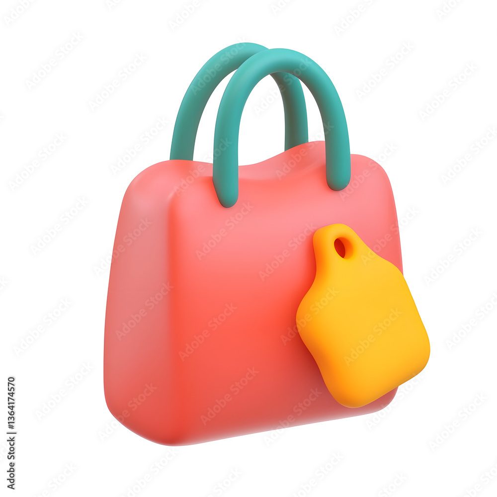 Poster 3d of a brightly colored minimalist plastic bag design with a teal handle and yellow accent against 