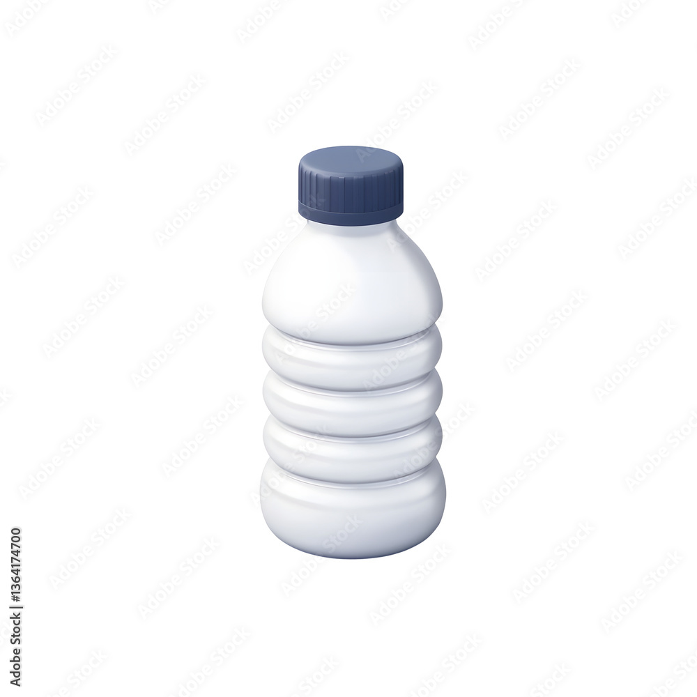 Poster Close up 3D rendering of a simple minimalist white plastic water bottle with a blue cap isolated on a transparent studio background for use as a website or UI icon