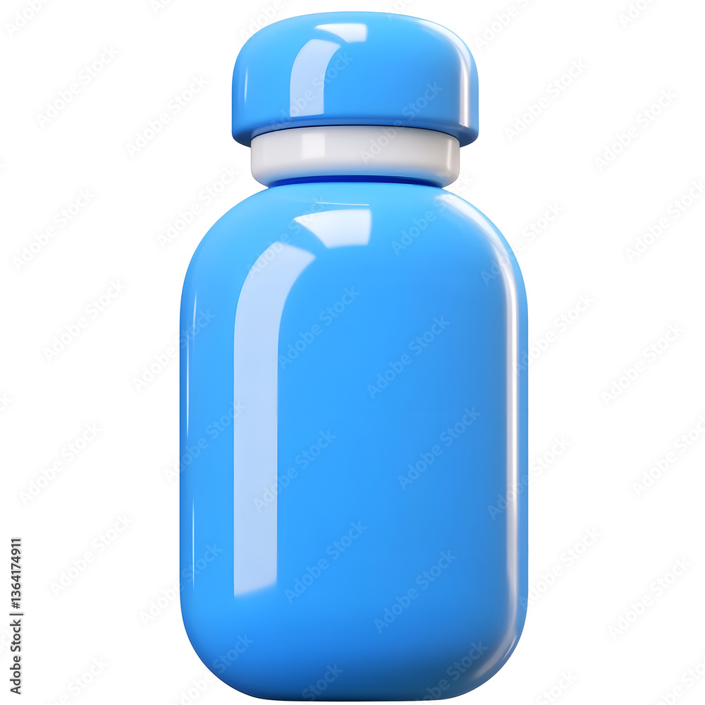 Poster A 3D rendered image of a simple blue water bottle with a white cap designed as a clean and minimalist user interface icon for digital applications