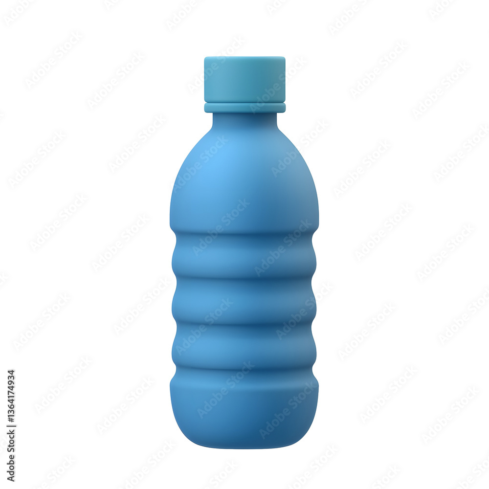 Poster 3D rendered image of a modern minimalist blue plastic water bottle with a clean simple design that could be used as a UI icon or product design element