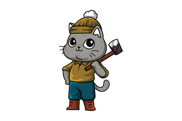 Cute Lumberjack Cat Character Illustration