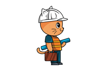 Cute Architect Cat Character Illustration