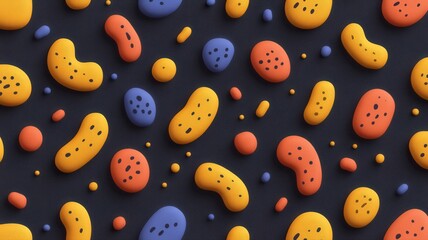 Abstract Colorful Bean Shapes Seamless Pattern on Dark Background