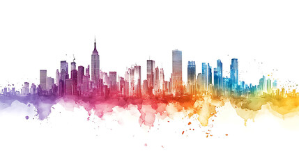 Obraz premium Colorful Watercolor Skyline of modern city