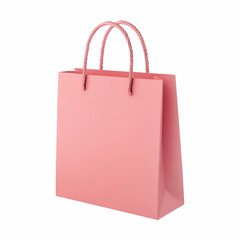 Elegant pink paper shopping bag with matte finish and twisted rope handles isolated on transparent background.