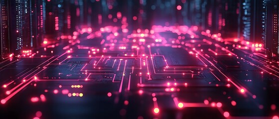 A futuristic view showcasing complex digital circuit board design