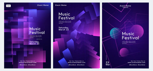 EDM or Electronoic Dance Music festival poster with neon purple and blue tones; dynamic wave patterns. Futuristic; Technology abstract background.