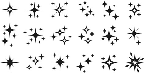 Sparkle, star, twinkle icons set isolated on white background vector illustration.