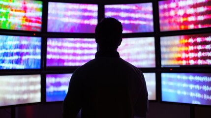 A biotechnologist analyzing genetic data using a supercomputer, a high-tech genetics lab with DNA sequences displayed on multiple monitors, High-tech style