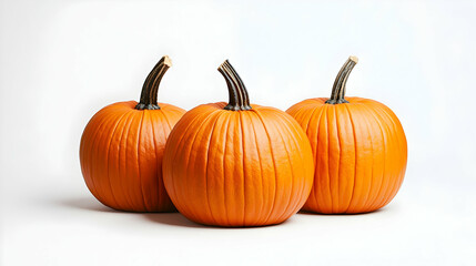 Obraz premium Three Orange Pumpkins On White Background