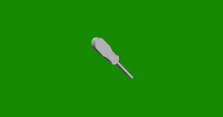 Isolated realistic white a screwdriver symbol front view with shadow. 3d illustration on green chroma key background
