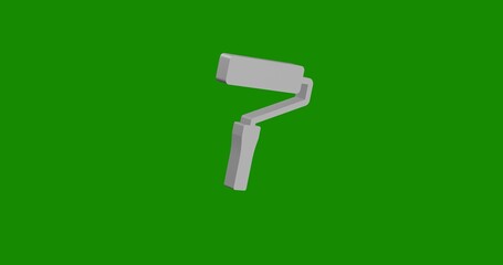 Isolated realistic white paint roller symbol front view with shadow. 3d illustration on green chroma key background