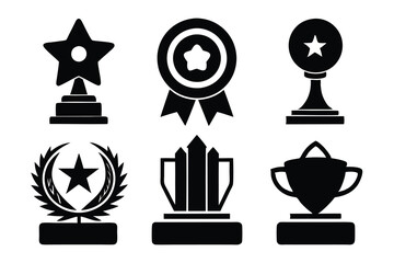 Icons of Achievement: A collection of stylized icons representing various awards, medals, and trophies, symbolizing success, accomplishment, and recognition.