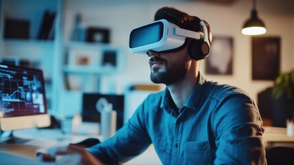 A designer using virtual reality to create product prototypes, high-tech design studio with VR tools and 3D modeling software, High-tech style