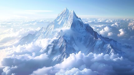A majestic mountain peak covered in snow, standing tall above the clouds