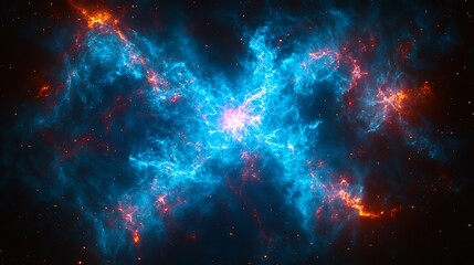 Fototapeta premium Fiery blue and orange nebula cosmic dust clouds.