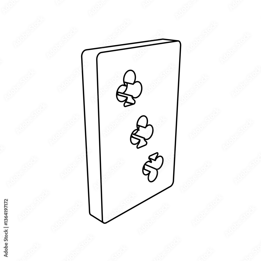 Poster the outline of a large three of clubs playing card is made with black lines. 3d view of the object i