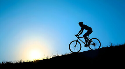 Fototapeta premium Silhouette Of Cyclist On Hill At Sunset