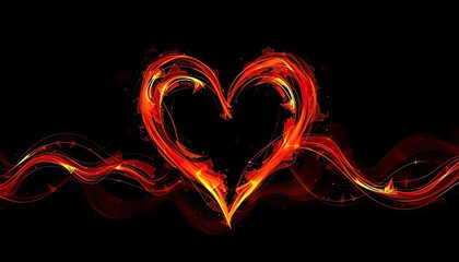 Fiery Heart on Black Background