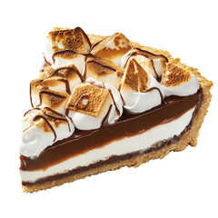 Delicious slice of smores pie with chocolate, marshmallow, and graham cracker crust, isolated on transparent background