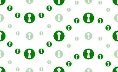 Seamless pattern of large and small green keyhole symbols. The elements are arranged in a wavy. Illustration on light green background