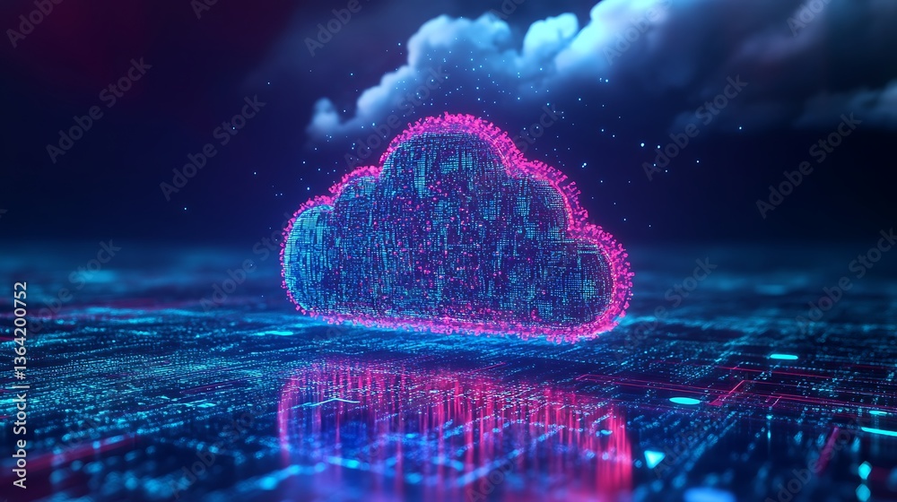 Poster cloud computing technology concept. 3d rendering toned image double exposure