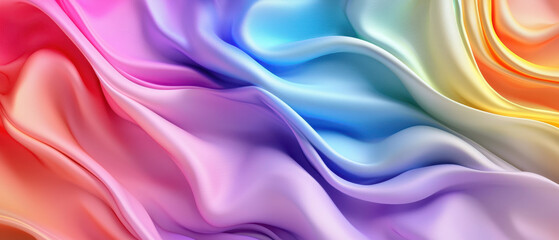 Fototapeta premium A vibrant, flowing fabric design featuring soft gradients of pink, blue, and yellow, creating a dynamic and colorful visual effect.