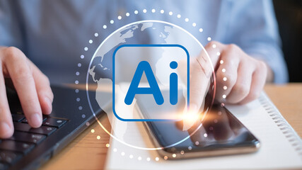 Business AI artificial intelligence world technology global communication data cyberspace concept