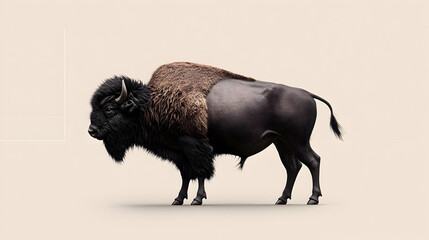 Pixel Art Bison Profile Against Beige Background