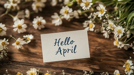 Naklejka premium Fresh flowers with a greeting for April.