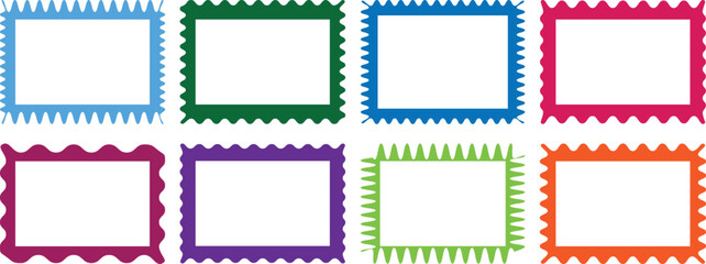 Wave frame contrast shapes. Wave scallop squiggle frames. Trendy vector template for greeting card, poster, invitation, poster. 