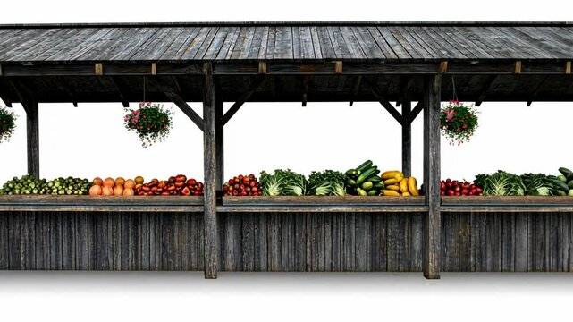 Rustic Wooden Farm Market Stall with Fresh Produce