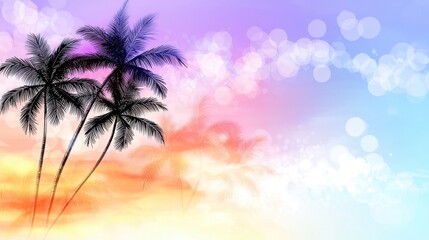 Obraz premium Palm trees against a blurred background with a dreamy bokeh effect during a tropical sunset