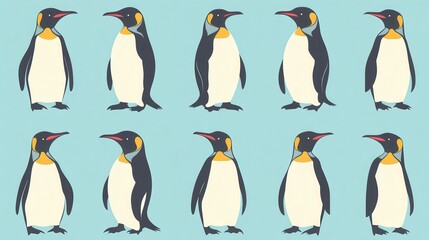 King Penguins Pattern with Antarctica, Wildlife, and Birds.