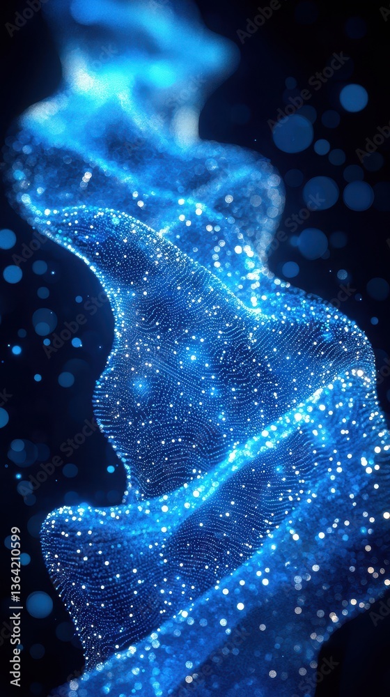 Wall mural a mesmerizing blue swirl of sparkling particles against a dark backdrop, creating an ethereal, dynam