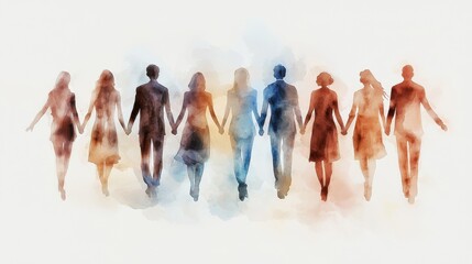 Naklejka premium Abstracted silhouettes of a diverse group of people standing together in a symbolic representation of