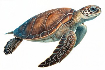 Fototapeta premium Realistic illustration of a sea turtle swimming, beautiful detailed depiction of a marine turtle in motion