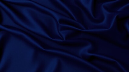 Black blue abstract background. Dark blue silk satin texture background. Beautiful wavy soft folds on the surface of the fabric. Navy blue elegant background with copy space for your design. Web banne