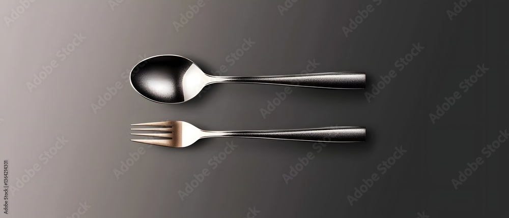 Poster sleek and sophisticated one line drawing of a spoon and fork with smooth refined curves ideal for re