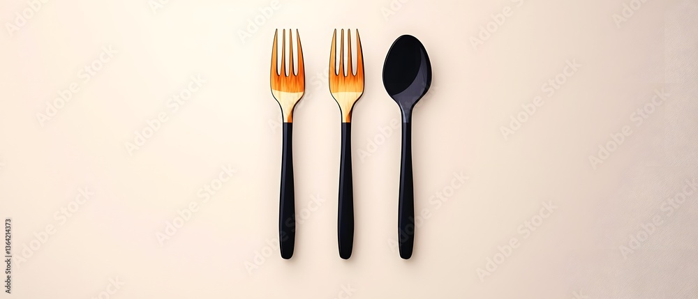 Poster A refined contemporary line art representation of a spoon and fork designed with precision and smooth curves  The balanced composition exudes simplicity and class