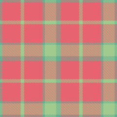 Pastel Greeny Blue Seamless Tartan with Vivid Salmon Pink accents Textile Design