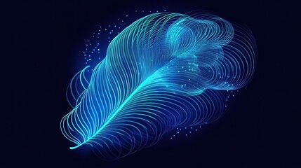 Glowing Blue Feather with Abstract Art, and Dark Background.