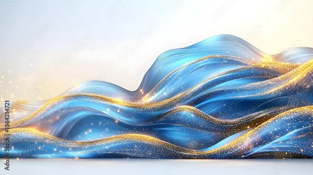 Poster Mesmerizing Blue Wave Swirls with Shimmering Particles on White Background for Exclusive and High End Design Elements