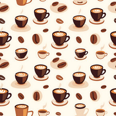 Obraz premium seamless pattern Realistic and artistic illustrations of coffee beans, brewing equipment, coffee cups for background or wallpaper