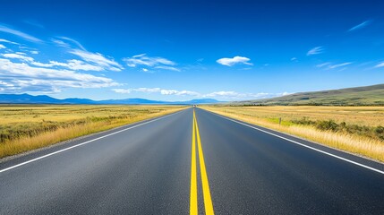 Fototapeta premium Smooth POV drive on a near-empty highway under a clear blue sky. Vivid colors, serene motion—perfect for travel, adventure, and cinematic projects