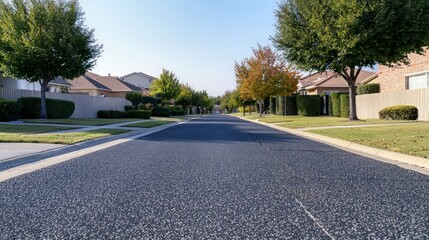 Naklejka premium Tranquil Suburban Cul de sac Upscale Homes Lush Lawns Peaceful Street