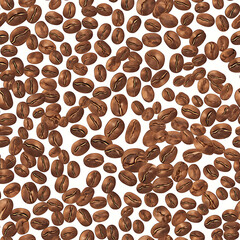 Obraz premium seamless pattern Realistic and artistic illustrations of coffee beans, brewing equipment, coffee cups for background or wallpaper